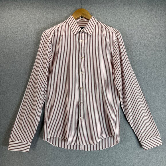 Gucci Men White Red Stripe Button Front Shirt Skinny Fit Office Size 42 / 16 1/2 - Picture 1 of 16